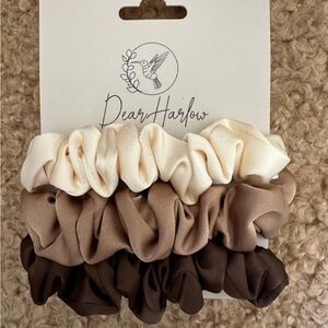 Harlow Cream and Brown Hair Scrunchies Set